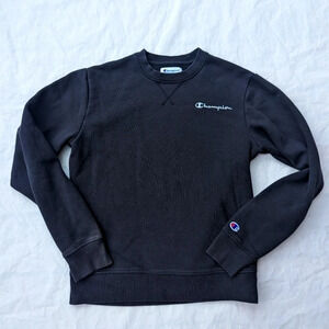 Champion Black Crew Neck  Sweater with White Logo Womans Small Sm